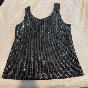 Sequin silver and black sleeveless scoop neck top